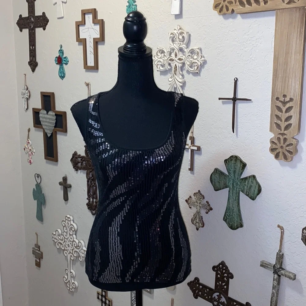 Express black and silver sequin tank top size small - Picture 1 of 3